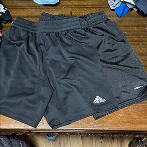 2 pairs boys black athletic shorts. Medium 10/12. Adidas and athletic works.